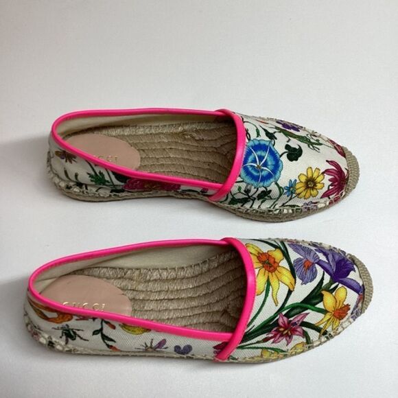 Gucci Flora Neon Trim Espadrilles White multicolor Fuxia Size EU 38 - Picture 5 of 15